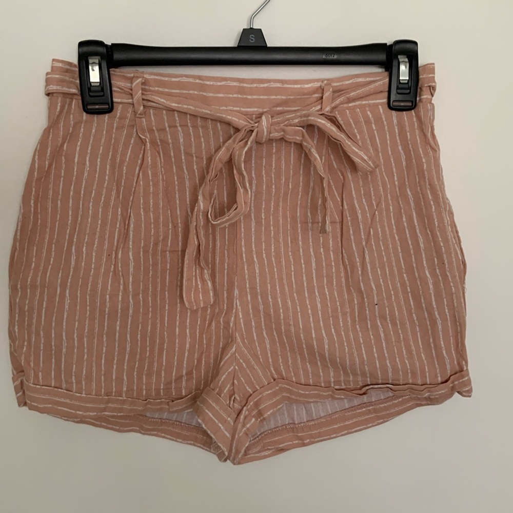 Salmon pinstripe cotton shorts